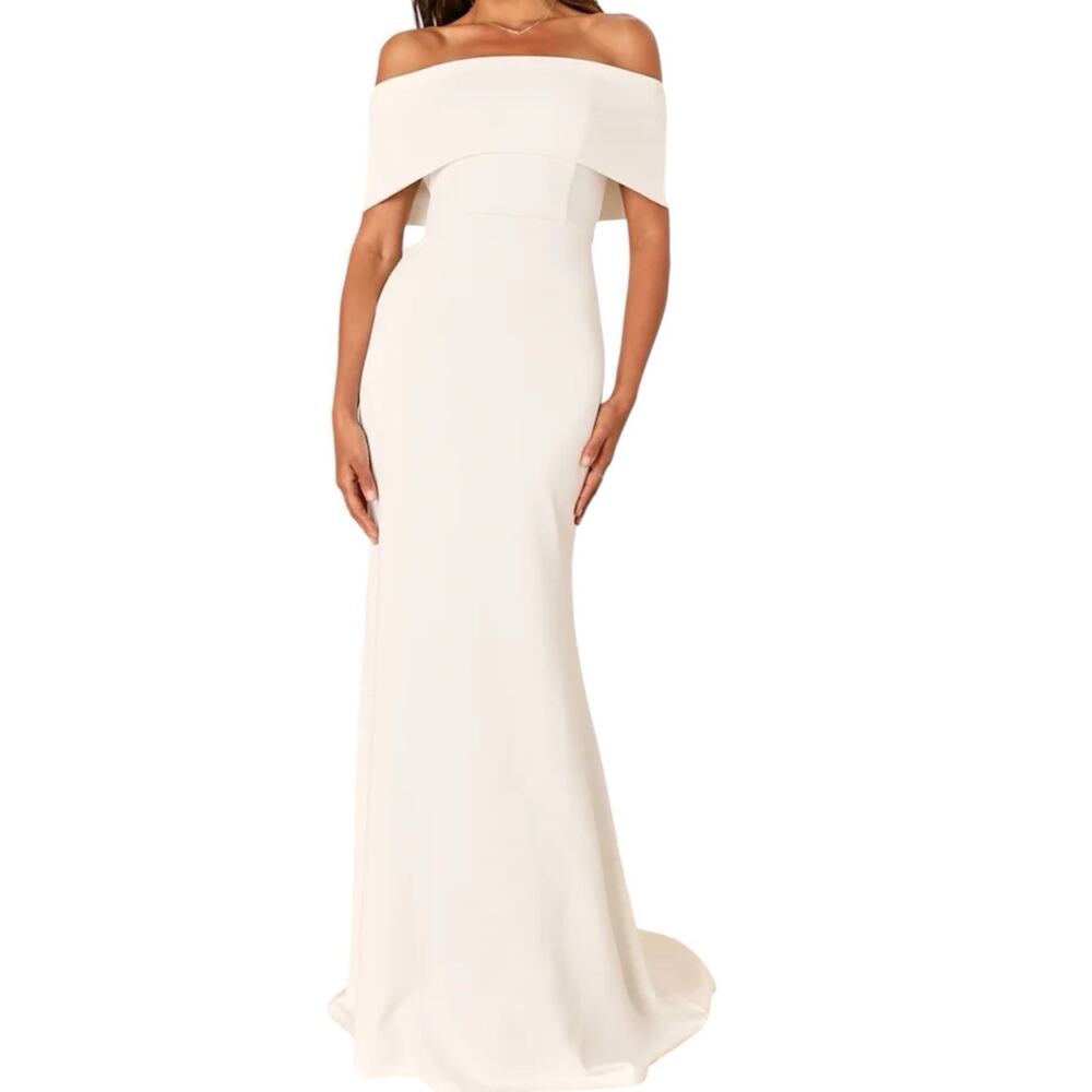 Lulus Exceptional Romance White Off The Shoulder Mermaid Maxi Dress Size Medium
